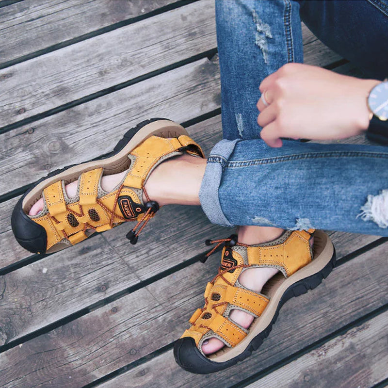Men's Genuine Leather Sandals Lightweight Non-slip Hiking Sandals - Ergonomically Designed