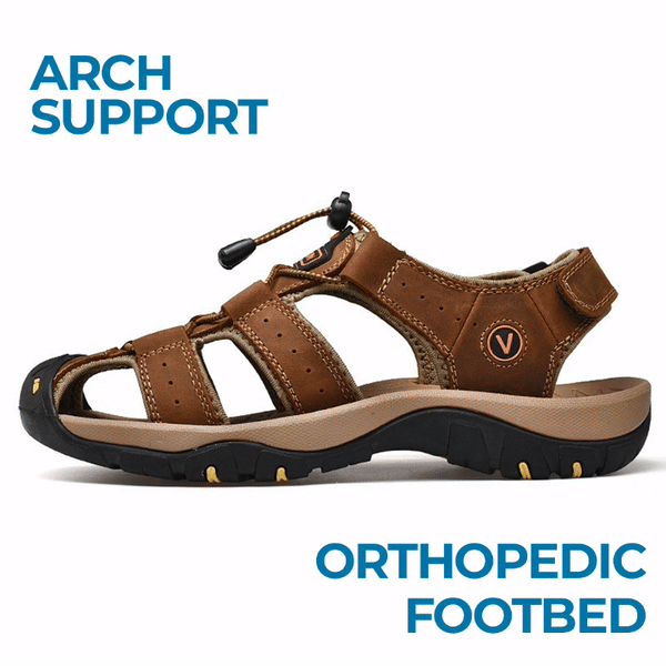 Men's Genuine Leather Sandals Lightweight Non-slip Hiking Sandals - Ergonomically Designed