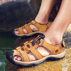 Men's Genuine Leather Sandals Lightweight Non-slip Hiking Sandals - Ergonomically Designed