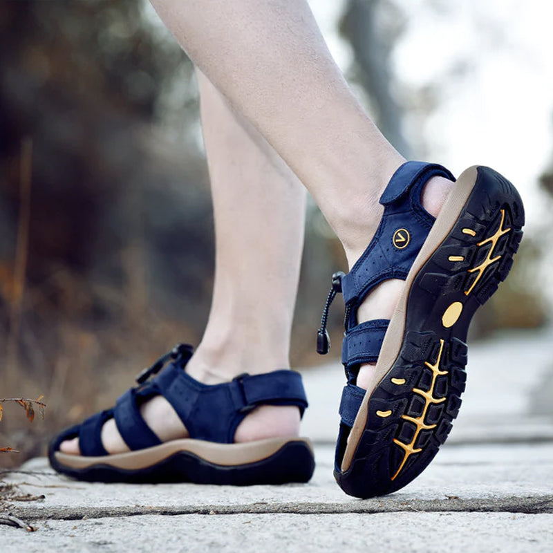 Men's Genuine Leather Sandals Lightweight Non-slip Hiking Sandals - Ergonomically Designed