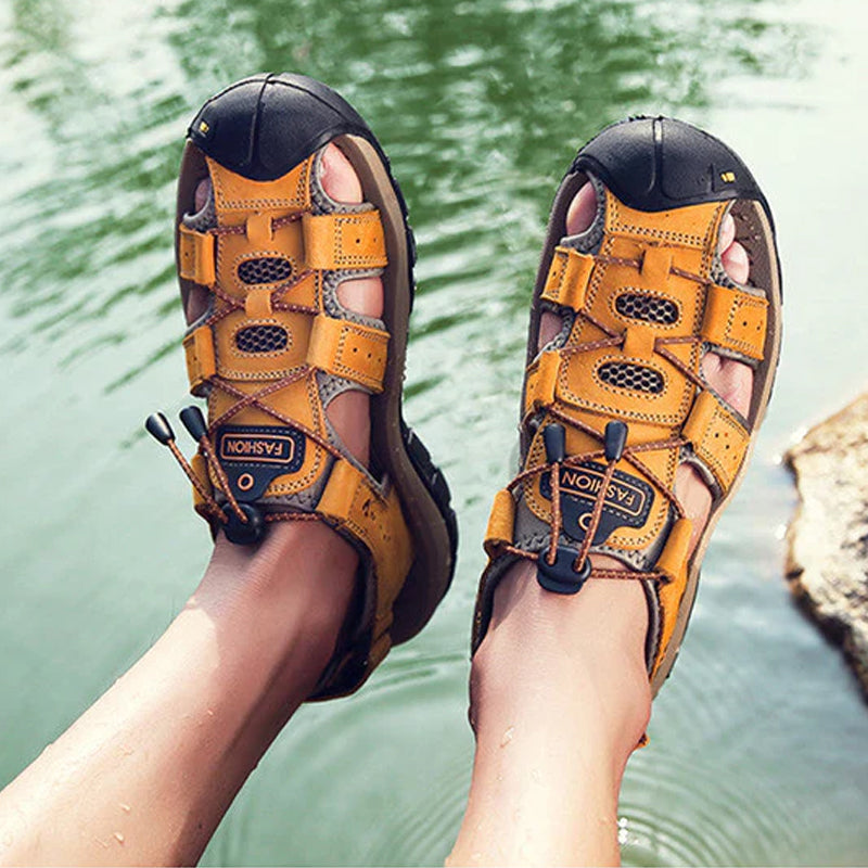Men's Genuine Leather Sandals Lightweight Non-slip Hiking Sandals - Ergonomically Designed