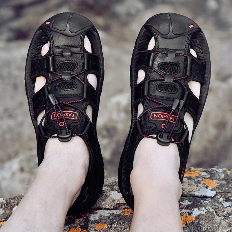 Men's Genuine Leather Sandals Lightweight Non-slip Hiking Sandals - Ergonomically Designed