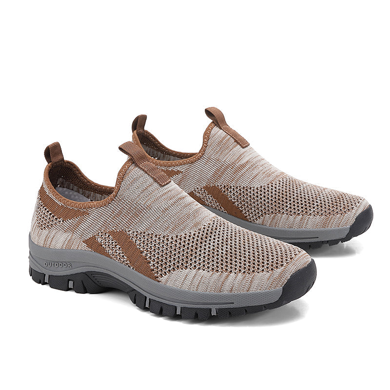 Men's Mesh Hiking Shoes - Slip-On, Lightweight, Wide Toe Box with Arch Support