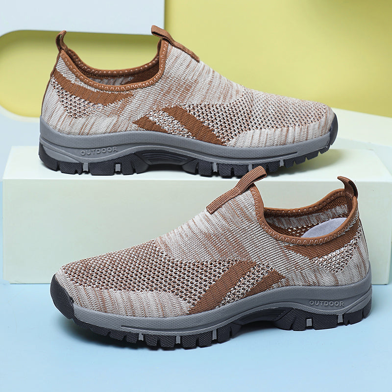 Men's Mesh Hiking Shoes - Slip-On, Lightweight, Wide Toe Box with Arch Support