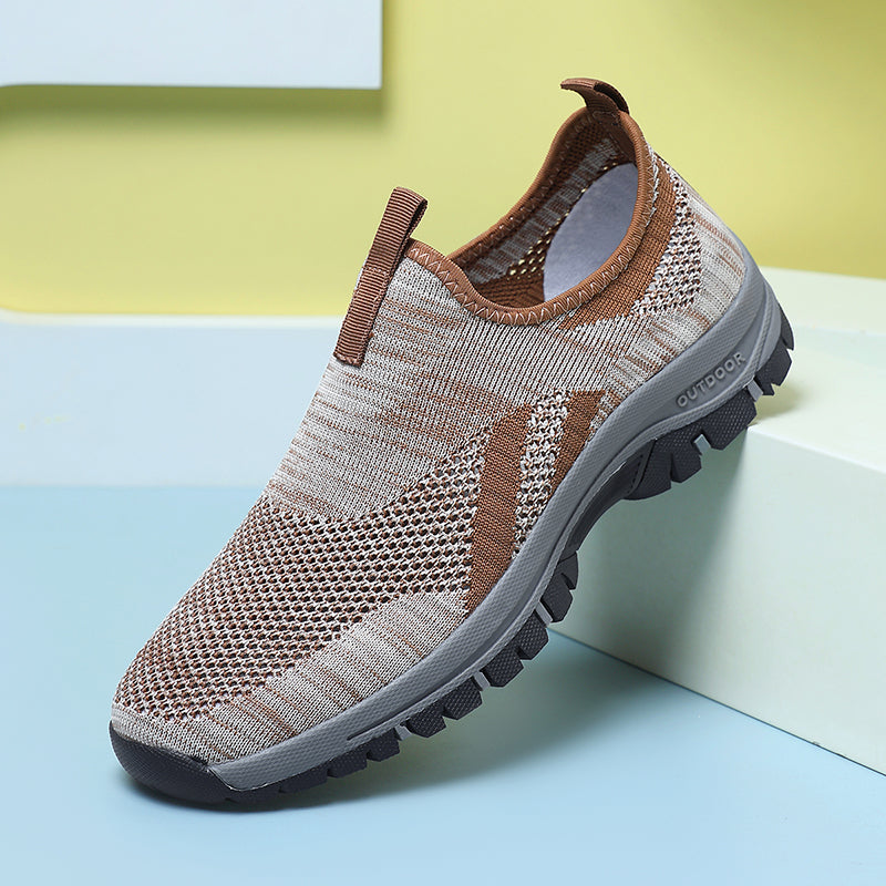Men's Mesh Hiking Shoes - Slip-On, Lightweight, Wide Toe Box with Arch Support