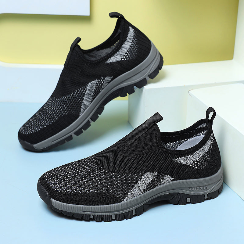 Men's Mesh Hiking Shoes - Slip-On, Lightweight, Wide Toe Box with Arch Support