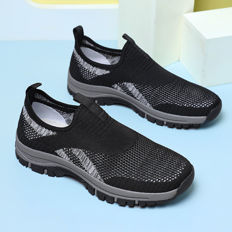 Men's Mesh Hiking Shoes - Slip-On, Lightweight, Wide Toe Box with Arch Support