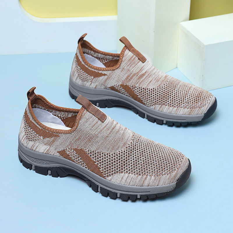 Men's Mesh Hiking Shoes - Slip-On, Lightweight, Wide Toe Box with Arch Support
