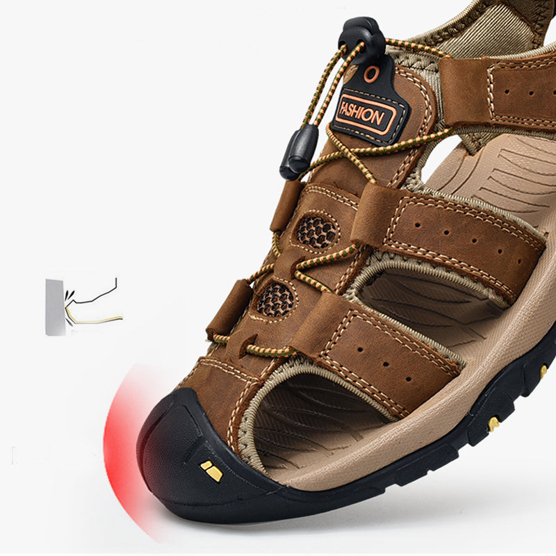 Men's Genuine Leather Sandals Lightweight Non-slip Hiking Sandals - Ergonomically Designed