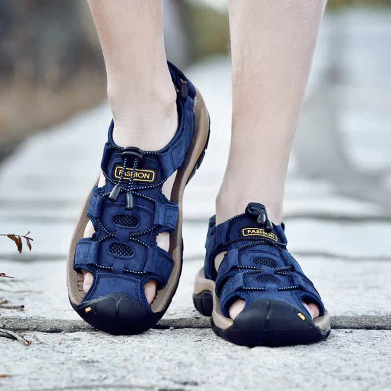 Men's Genuine Leather Sandals Lightweight Non-slip Hiking Sandals - Ergonomically Designed