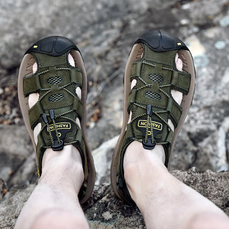 Men's Genuine Leather Sandals Lightweight Non-slip Hiking Sandals - Ergonomically Designed