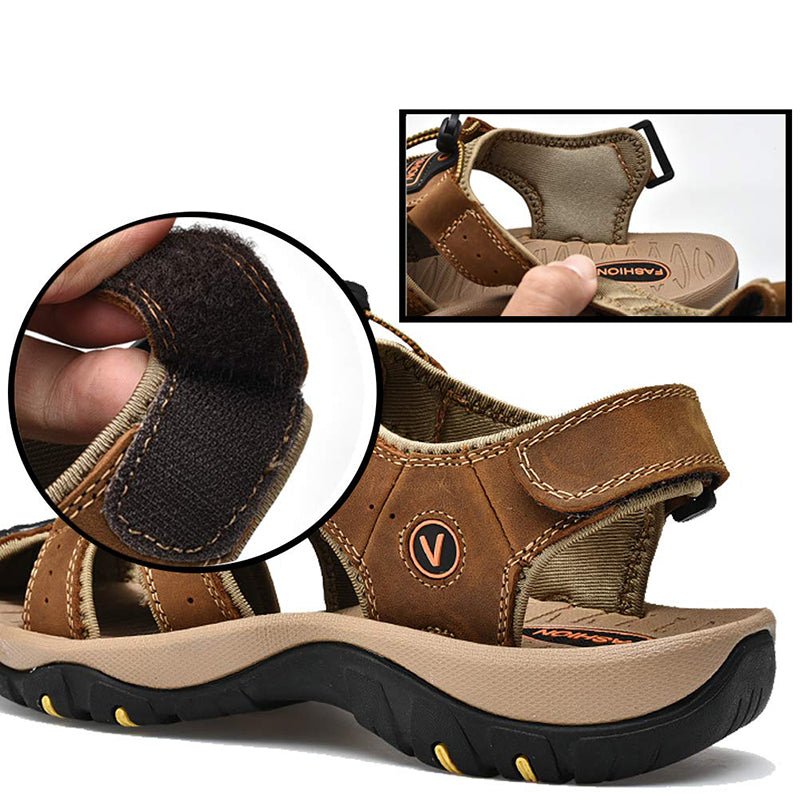 Men's Genuine Leather Sandals Lightweight Non-slip Hiking Sandals - Ergonomically Designed